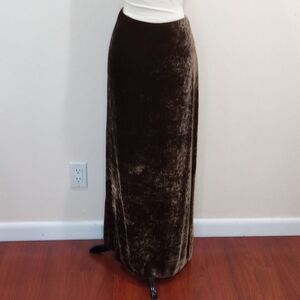 Donna Karan Crushed Velvet Maxi Skirt Brown Vintage 90's Y2K, Size 8 - NWOT!